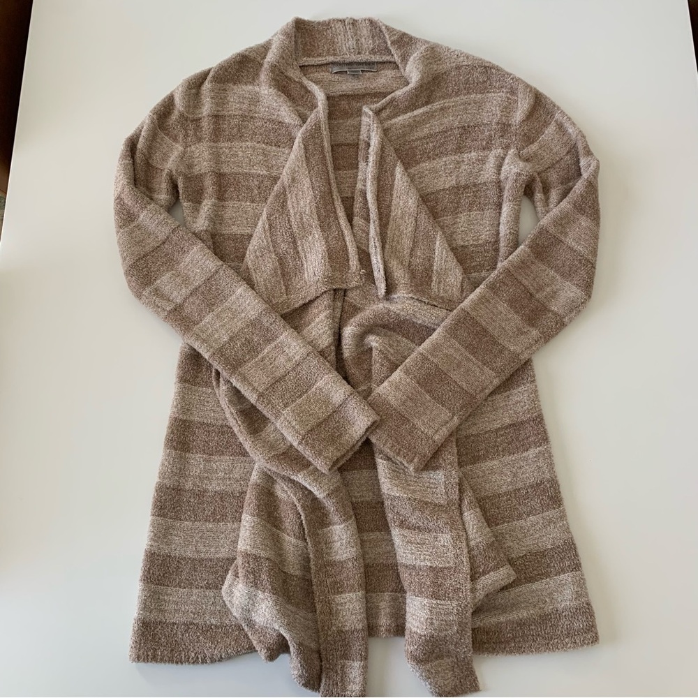 Barefoot dreams bamboo chic lite tan stripe sweater cardigan size S/M - Picture 2 of 7